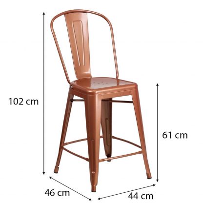 Blake 24" Industrial Style Bar Stool Chair, Copper - Set of 4 - Modern Metal Counter Height - Image 2