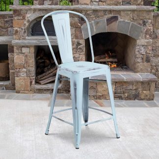Blake 24" Industrial Style Bar Stool Chair, Pale Blue - Set of 4 - Modern Metal Counter Height