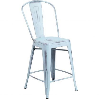 Blake 24" Industrial Style Bar Stool Chair, Pale Blue - Set of 4 - Modern Metal Counter Height - Image 4