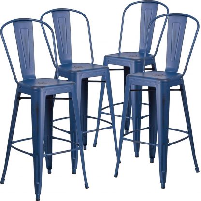Blake 30" Industrial Style Bar Stool Chair, Antique Blue - Set of 4 - Modern Metal Bar Height - Image 3