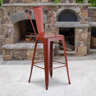 Blake 30" Industrial Style Bar Stool Chair, Red - Set of 4 - Modern Metal Bar Height