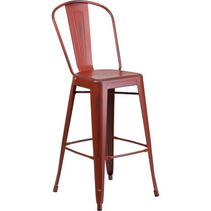 Blake 30" Industrial Style Bar Stool Chair, Red - Set of 4 - Modern Metal Bar Height - Image 4
