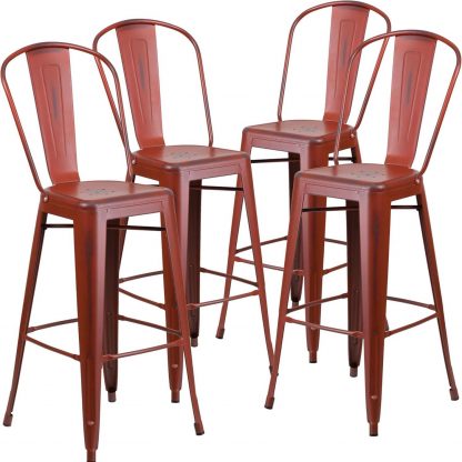 Blake 30" Industrial Style Bar Stool Chair, Red - Set of 4 - Modern Metal Bar Height - Image 3