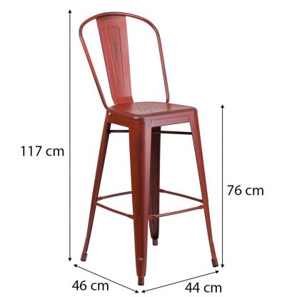 Blake 30" Industrial Style Bar Stool Chair, Red - Set of 4 - Modern Metal Bar Height - Image 2