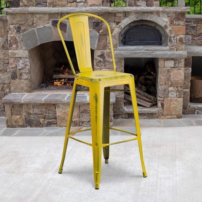 Blake 30" Industrial Style Bar Stool Chair, Yellow - Set of 4 - Modern Metal Bar Height