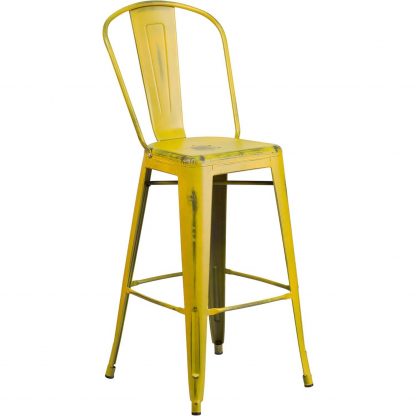 Blake 30" Industrial Style Bar Stool Chair, Yellow - Set of 4 - Modern Metal Bar Height - Image 4