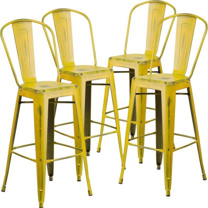 Blake 30" Industrial Style Bar Stool Chair, Yellow - Set of 4 - Modern Metal Bar Height - Image 3