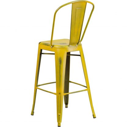 Blake 30" Industrial Style Bar Stool Chair, Yellow - Set of 4 - Modern Metal Bar Height - Image 5