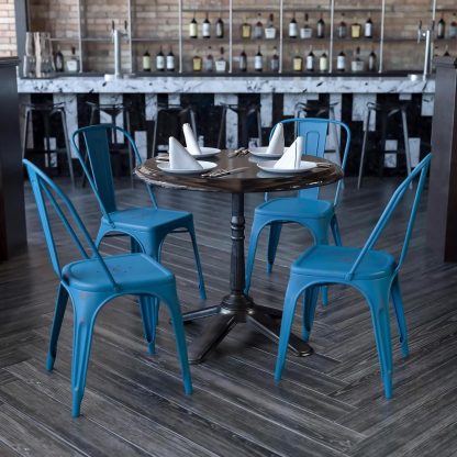Blake Industrial Style Dining Chair, Antique Blue - Set of 4 - Modern Galvanised steel