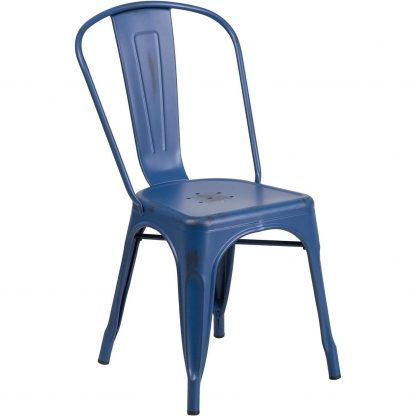 Blake Industrial Style Dining Chair, Antique Blue - Set of 4 - Modern Galvanised steel - Image 4