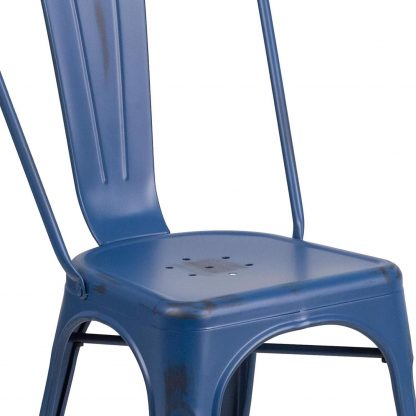 Blake Industrial Style Dining Chair, Antique Blue - Set of 4 - Modern Galvanised steel - Image 6
