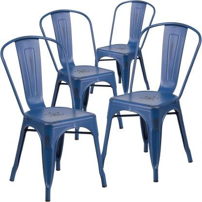 Blake Industrial Style Dining Chair, Antique Blue - Set of 4 - Modern Galvanised steel - Image 3