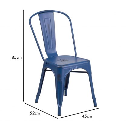 Blake Industrial Style Dining Chair, Antique Blue - Set of 4 - Modern Galvanised steel - Image 2