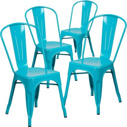 Blake Industrial Style Dining Chair, Crystal Blue - Set of 4 - Modern Galvanised steel - Image 5