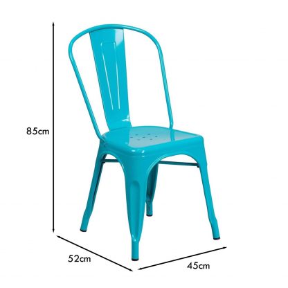 Blake Industrial Style Dining Chair, Crystal Blue - Set of 4 - Modern Galvanised steel - Image 6