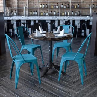 Blake Industrial Style Dining Chair, Kelly Blue - Set of 4 - Modern Galvanised steel