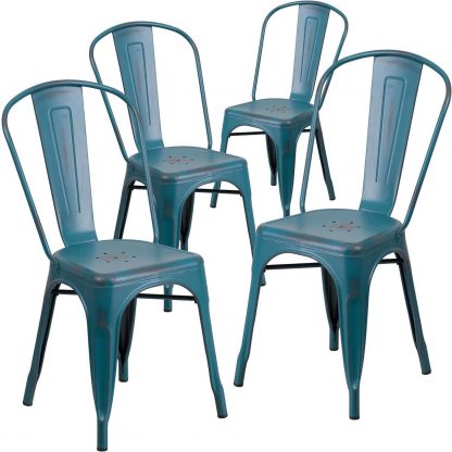 Blake Industrial Style Dining Chair, Kelly Blue - Set of 4 - Modern Galvanised steel - Image 3