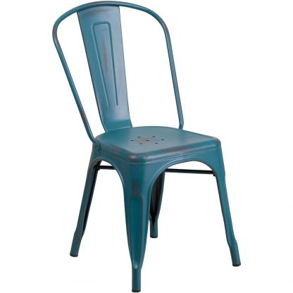 Blake Industrial Style Dining Chair, Kelly Blue - Set of 4 - Modern Galvanised steel - Image 4