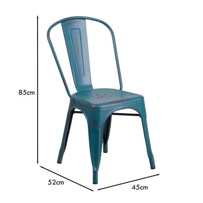Blake Industrial Style Dining Chair, Kelly Blue - Set of 4 - Modern Galvanised steel - Image 2