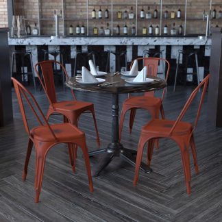 Blake Industrial Style Dining Chair, Red - Set of 4 - Modern Galvanised steel