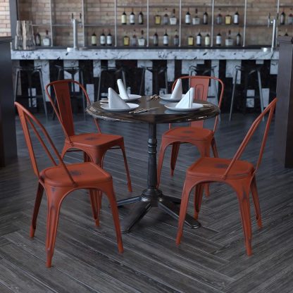 Blake Industrial Style Dining Chair, Red - Set of 4 - Modern Galvanised steel
