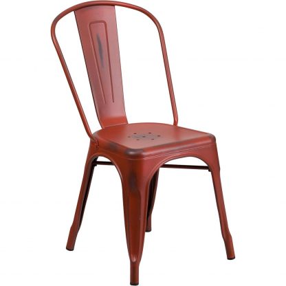 Blake Industrial Style Dining Chair, Red - Set of 4 - Modern Galvanised steel - Image 4