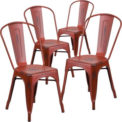 Blake Industrial Style Dining Chair, Red - Set of 4 - Modern Galvanised steel - Image 3