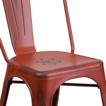 Blake Industrial Style Dining Chair, Red - Set of 4 - Modern Galvanised steel - Image 6
