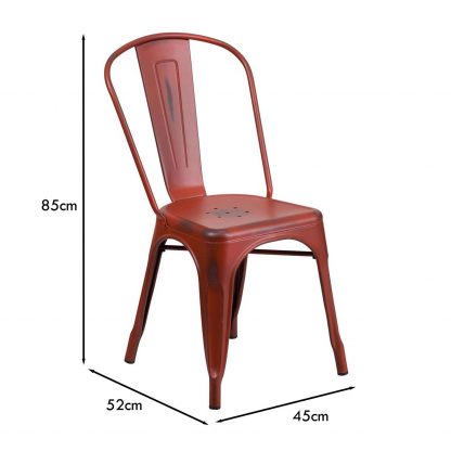 Blake Industrial Style Dining Chair, Red - Set of 4 - Modern Galvanised steel - Image 2