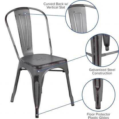 Blake Industrial Style Dining Chair, Silver - Set of 4 - Modern Galvanised steel - Image 8
