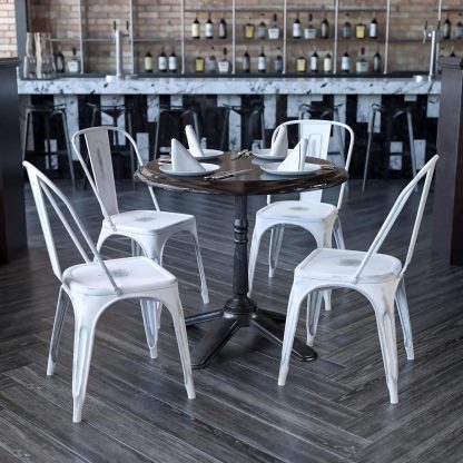 Blake Industrial Style Dining Chair, White - Set of 4 - Modern Galvanised steel