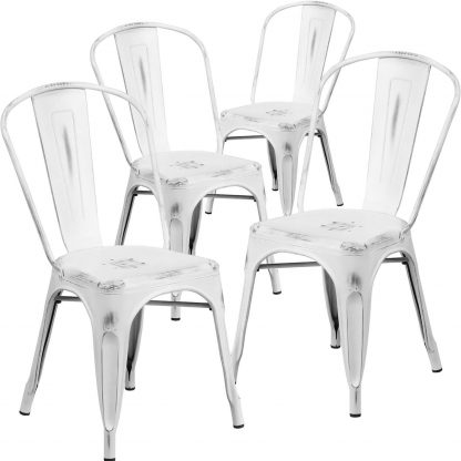 Blake Industrial Style Dining Chair, White - Set of 4 - Modern Galvanised steel - Image 3