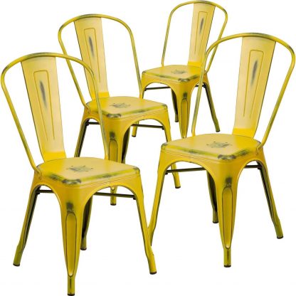Blake Industrial Style Dining Chair, Yellow - Set of 4 - Modern Galvanised steel - Image 3