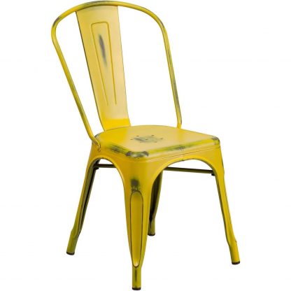 Blake Industrial Style Dining Chair, Yellow - Set of 4 - Modern Galvanised steel - Image 4