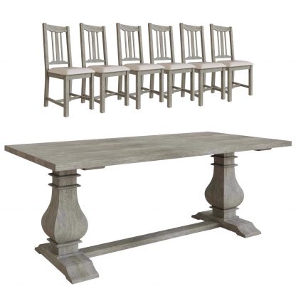 Bowood Reclaimed Pine 2m (6ft6) Dining Table + 6 Chairs - Image 4