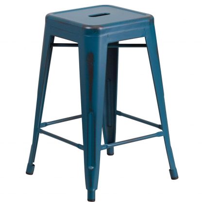 Kai 24" Industrial Style Bar Stool, Antique Blue - Set of 4 - Modern Metal Counter Height - Image 4