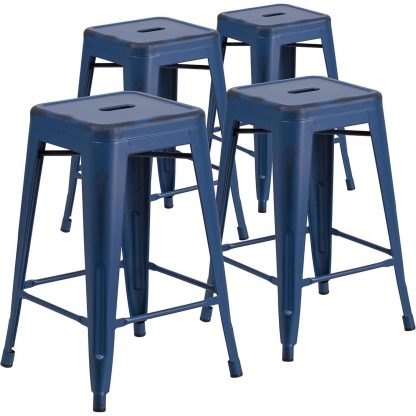 Kai 24" Industrial Style Bar Stool, Antique Blue - Set of 4 - Modern Metal Counter Height - Image 3