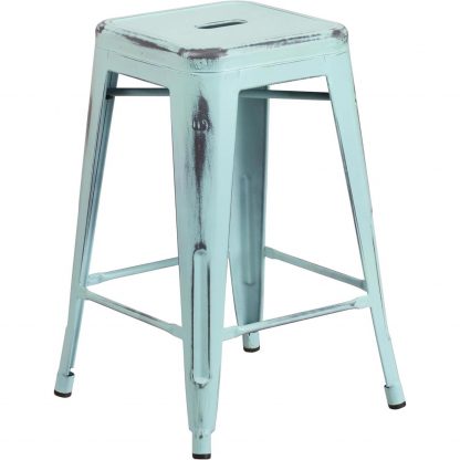 Kai 24" Industrial Style Bar Stool, Pale Blue - Set of 4 - Modern Metal Counter Height - Image 3