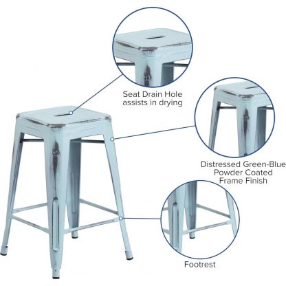 Kai 24" Industrial Style Bar Stool, Pale Blue - Set of 4 - Modern Metal Counter Height - Image 4