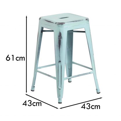 Kai 24" Industrial Style Bar Stool, Pale Blue - Set of 4 - Modern Metal Counter Height - Image 2