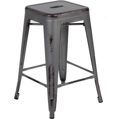 Kai 24" Industrial Style Bar Stool, Silver - Set of 4 - Modern Metal Counter Height - Image 3