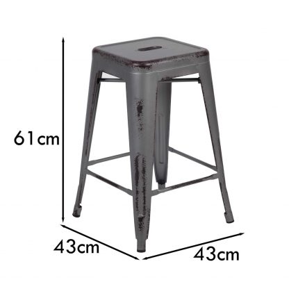 Kai 24" Industrial Style Bar Stool, Silver - Set of 4 - Modern Metal Counter Height - Image 2
