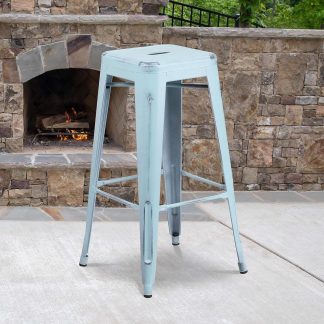Kai 30" Industrial Style Bar Stool, Pale Blue - Set of 4 - Modern Metal Bar Height