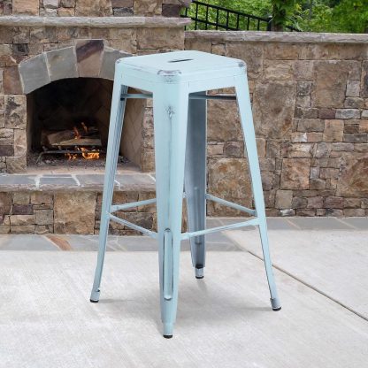 Kai 30" Industrial Style Bar Stool, Pale Blue - Set of 4 - Modern Metal Bar Height