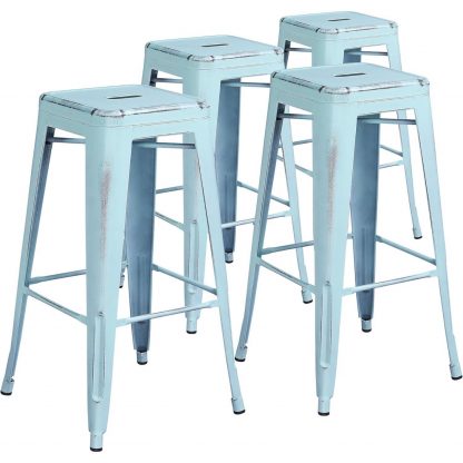 Kai 30" Industrial Style Bar Stool, Pale Blue - Set of 4 - Modern Metal Bar Height - Image 3