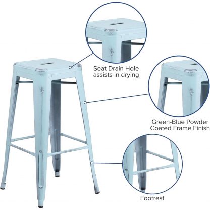 Kai 30" Industrial Style Bar Stool, Pale Blue - Set of 4 - Modern Metal Bar Height - Image 5
