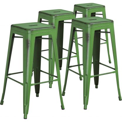 Kai 30" Industrial Style Bar Stool, Green - Set of 4 - Modern Metal Bar Height - Image 3