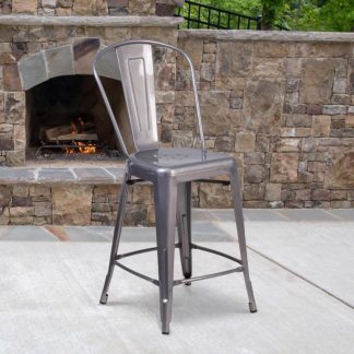 Lincoln 24" Industrial Style Bar Stool, Clear Coat - Set of 4 - Modern Metal Counter Height