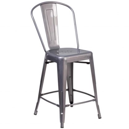 Lincoln 24" Industrial Style Bar Stool, Clear Coat - Set of 4 - Modern Metal Counter Height - Image 3