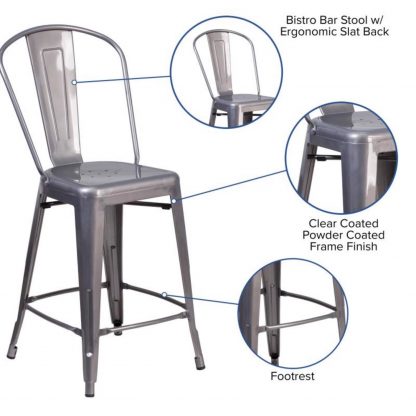 Lincoln 24" Industrial Style Bar Stool, Clear Coat - Set of 4 - Modern Metal Counter Height - Image 8